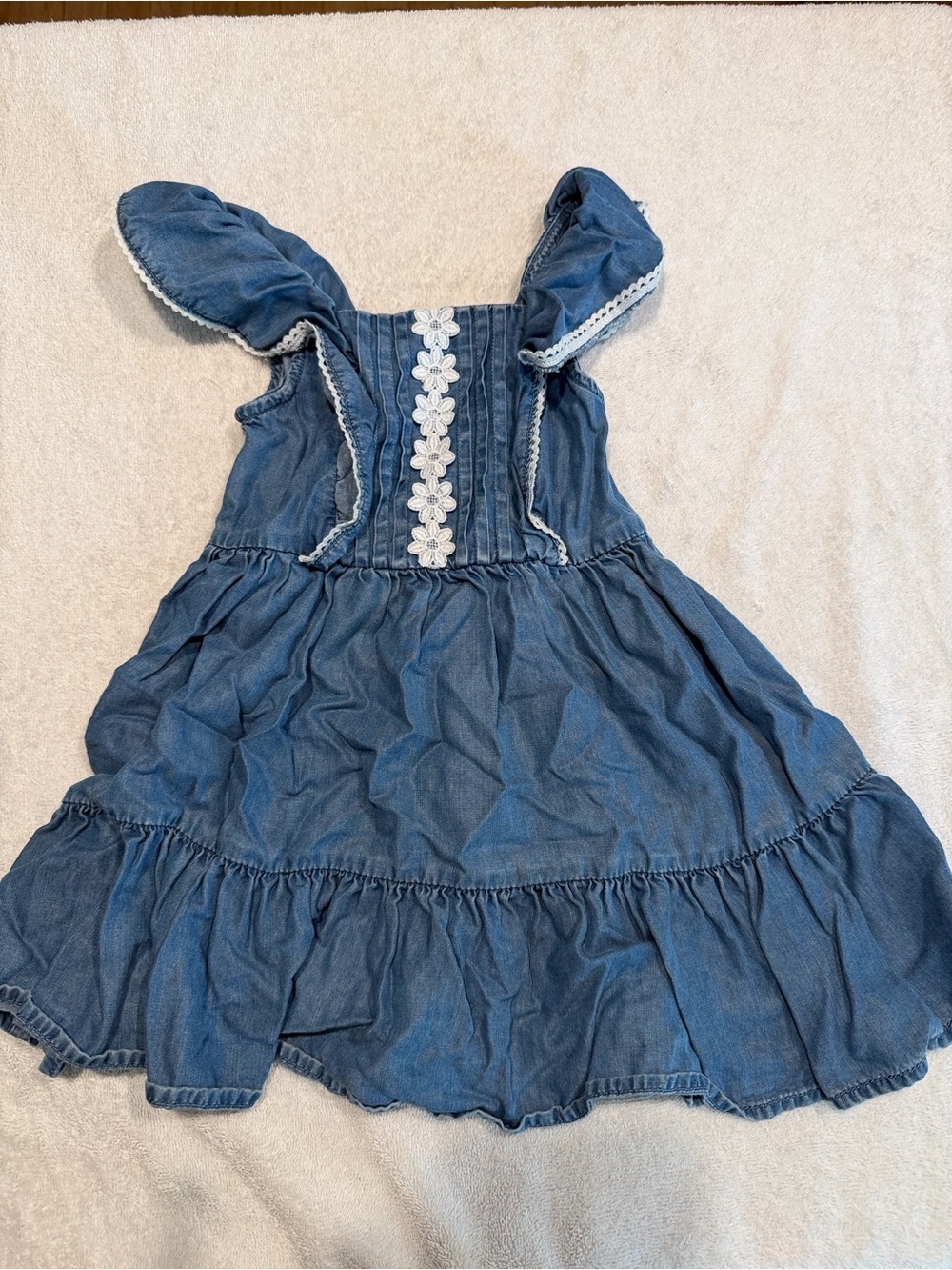 Janie and Jack Girls Blue Denim Sundress with Floral Trim